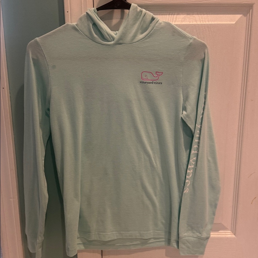 Vineyard Vines Aqua Hoodie with Pink Logo